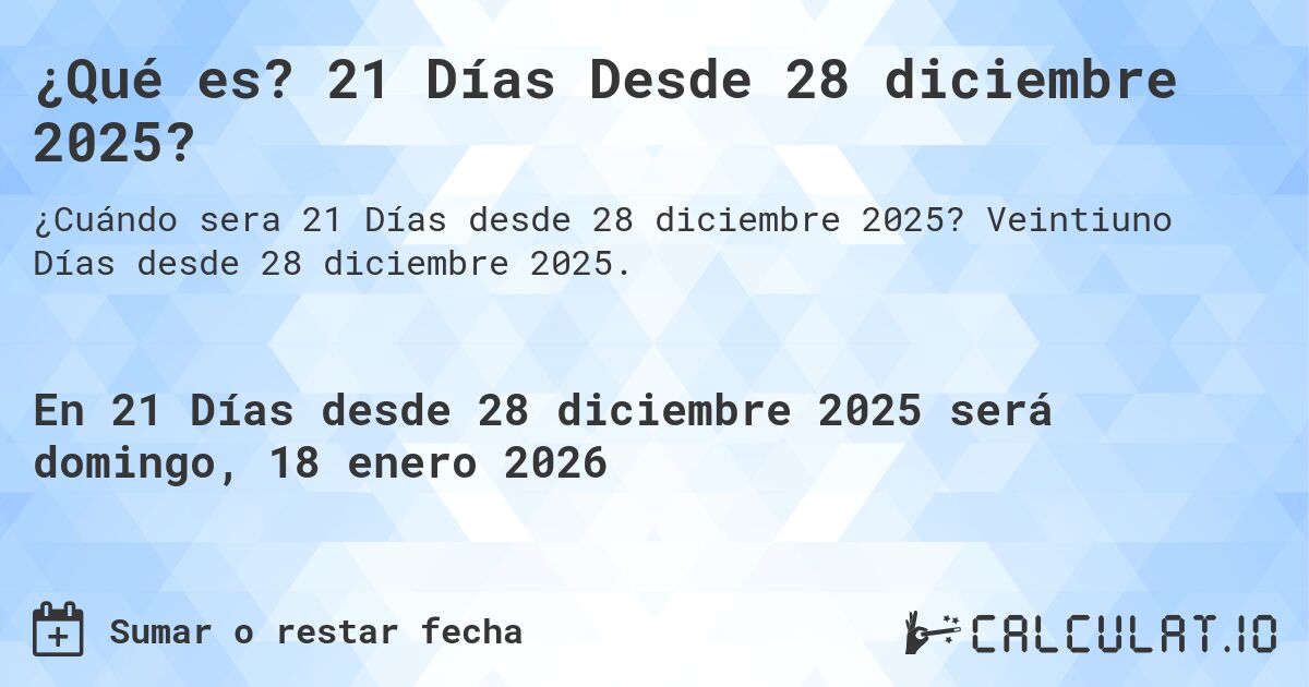 ¿Qué es? 21 Días Desde 28 diciembre 2025?. Veintiuno Días desde 28 diciembre 2025.