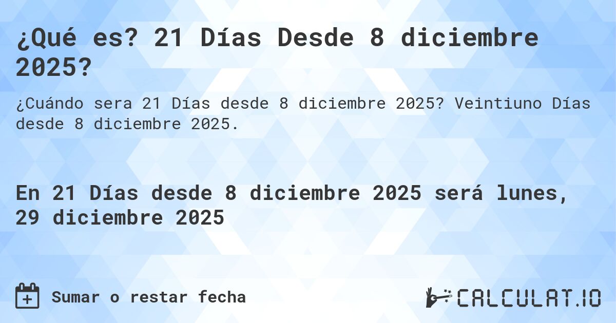 ¿Qué es? 21 Días Desde 8 diciembre 2025?. Veintiuno Días desde 8 diciembre 2025.