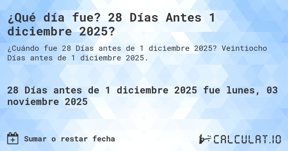 ¿Qué día fue? 28 Días Antes 1 diciembre 2025?. Veintiocho Días antes de 1 diciembre 2025.