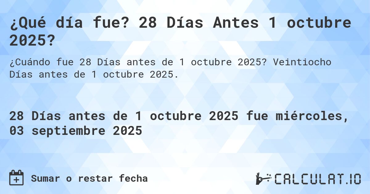 ¿Qué día fue? 28 Días Antes 1 octubre 2025?. Veintiocho Días antes de 1 octubre 2025.