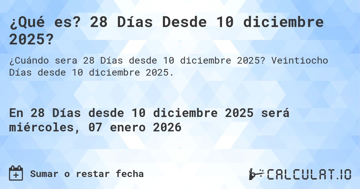 ¿Qué es? 28 Días Desde 10 diciembre 2025?. Veintiocho Días desde 10 diciembre 2025.