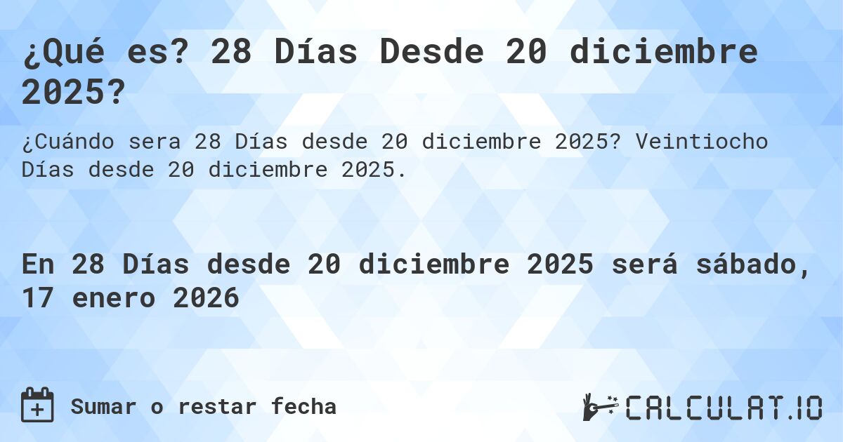 ¿Qué es? 28 Días Desde 20 diciembre 2025?. Veintiocho Días desde 20 diciembre 2025.