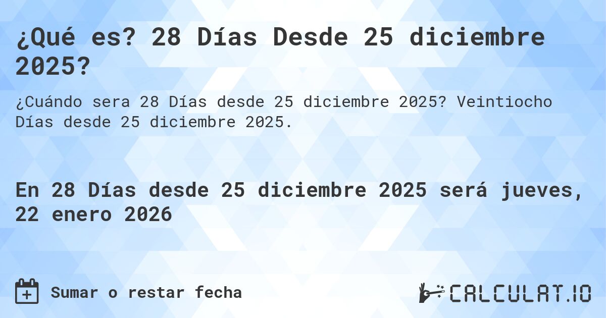 ¿Qué es? 28 Días Desde 25 diciembre 2025?. Veintiocho Días desde 25 diciembre 2025.