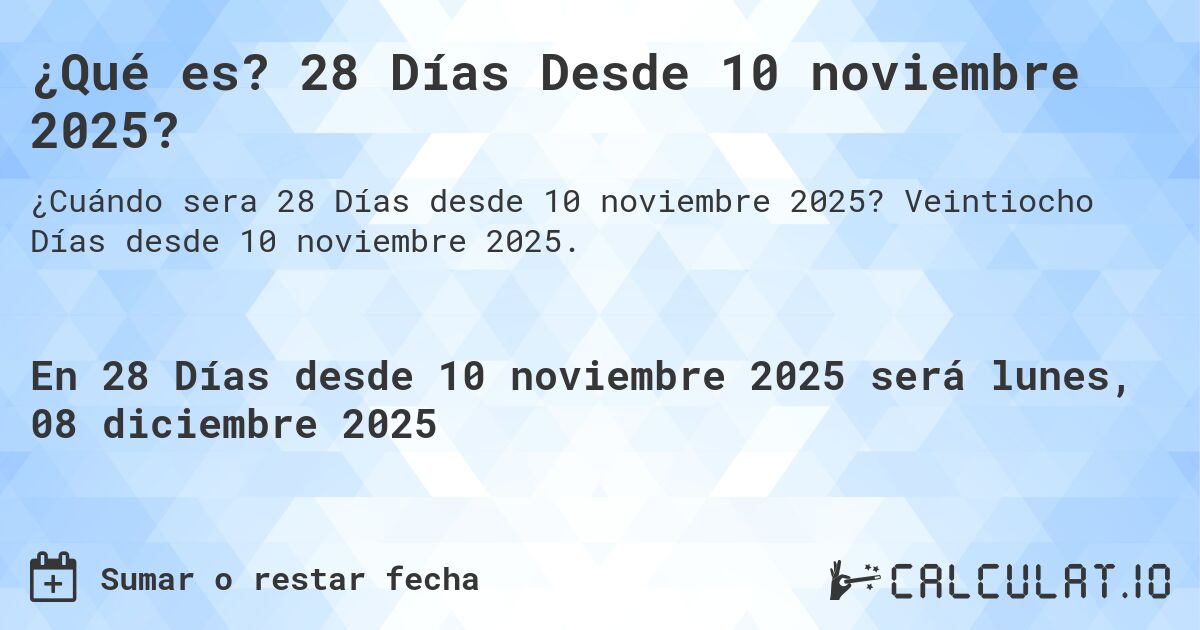 ¿Qué es? 28 Días Desde 10 noviembre 2025?. Veintiocho Días desde 10 noviembre 2025.