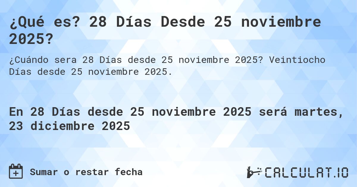 ¿Qué es? 28 Días Desde 25 noviembre 2025?. Veintiocho Días desde 25 noviembre 2025.