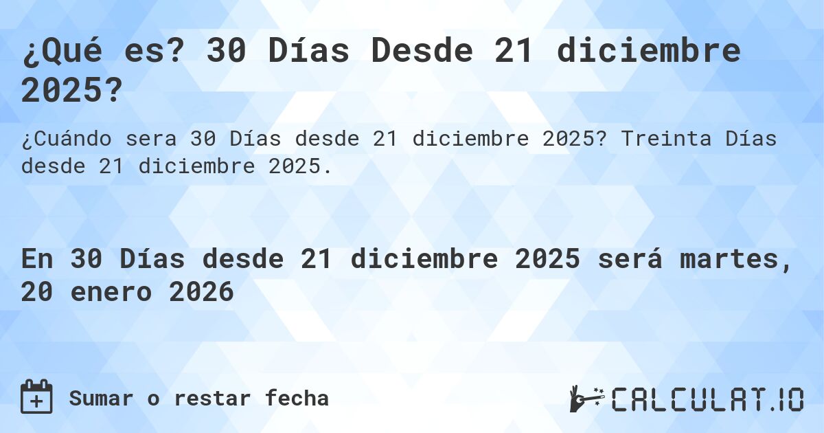 ¿Qué es? 30 Días Desde 21 diciembre 2025?. Treinta Días desde 21 diciembre 2025.