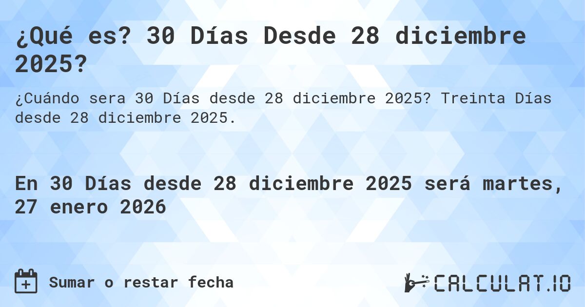 ¿Qué es? 30 Días Desde 28 diciembre 2025?. Treinta Días desde 28 diciembre 2025.