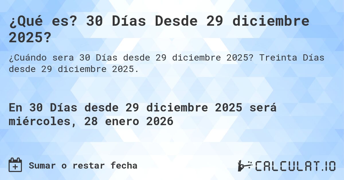 ¿Qué es? 30 Días Desde 29 diciembre 2025?. Treinta Días desde 29 diciembre 2025.