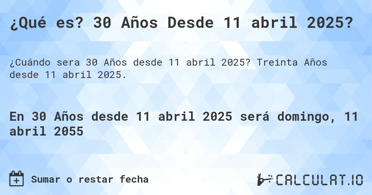 ¿Qué es? 30 Años Desde 11 abril 2025?. Treinta Años desde 11 abril 2025.
