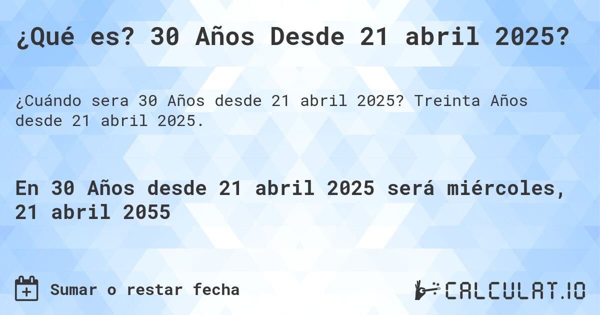 ¿Qué es? 30 Años Desde 21 abril 2025?. Treinta Años desde 21 abril 2025.