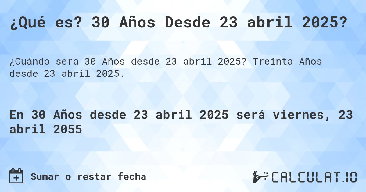 ¿Qué es? 30 Años Desde 23 abril 2025?. Treinta Años desde 23 abril 2025.