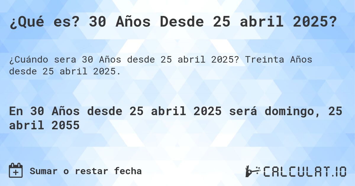 ¿Qué es? 30 Años Desde 25 abril 2025?. Treinta Años desde 25 abril 2025.