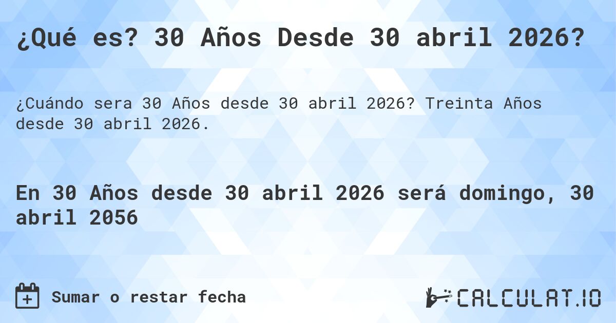¿Qué es? 30 Años Desde 30 abril 2026?. Treinta Años desde 30 abril 2026.