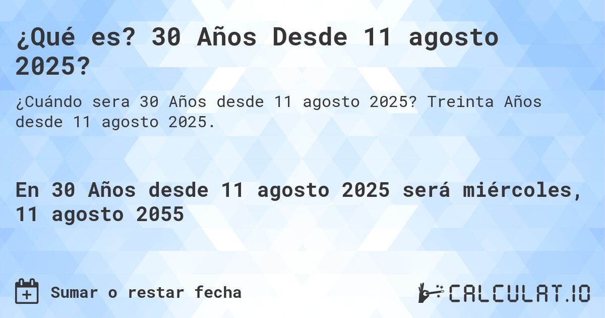 ¿Qué es? 30 Años Desde 11 agosto 2025?. Treinta Años desde 11 agosto 2025.