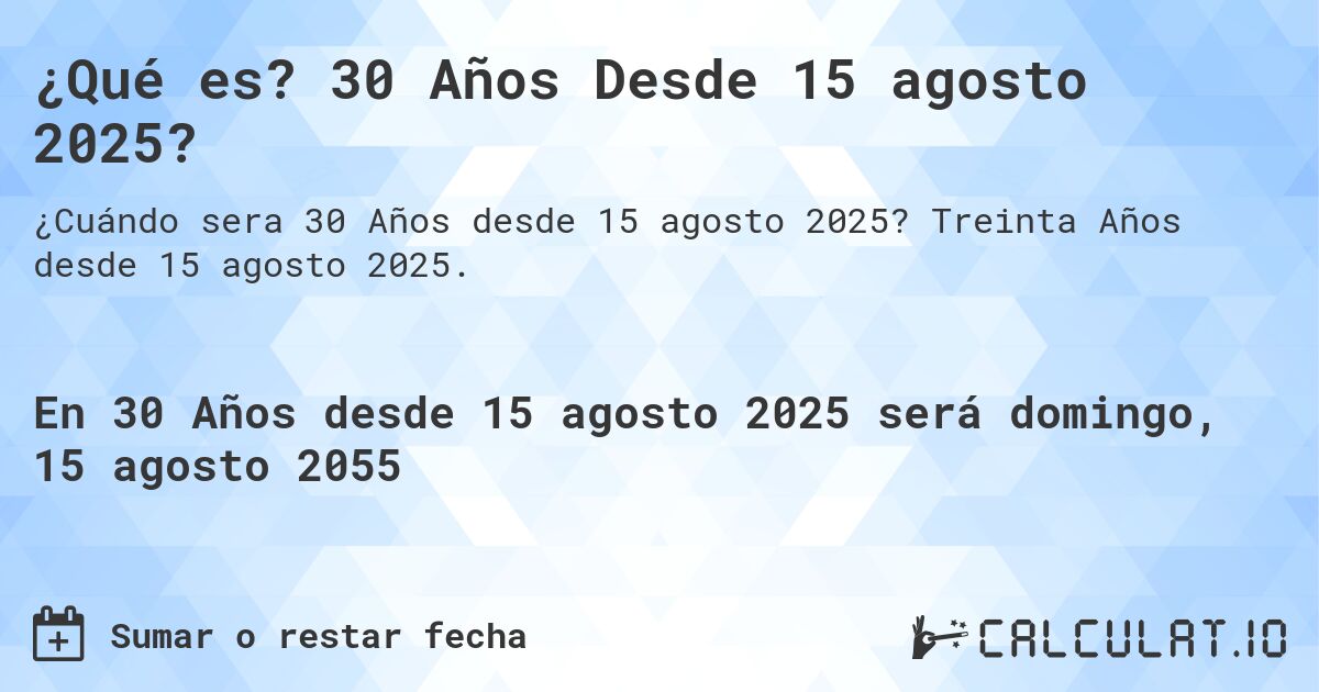 ¿Qué es? 30 Años Desde 15 agosto 2025?. Treinta Años desde 15 agosto 2025.