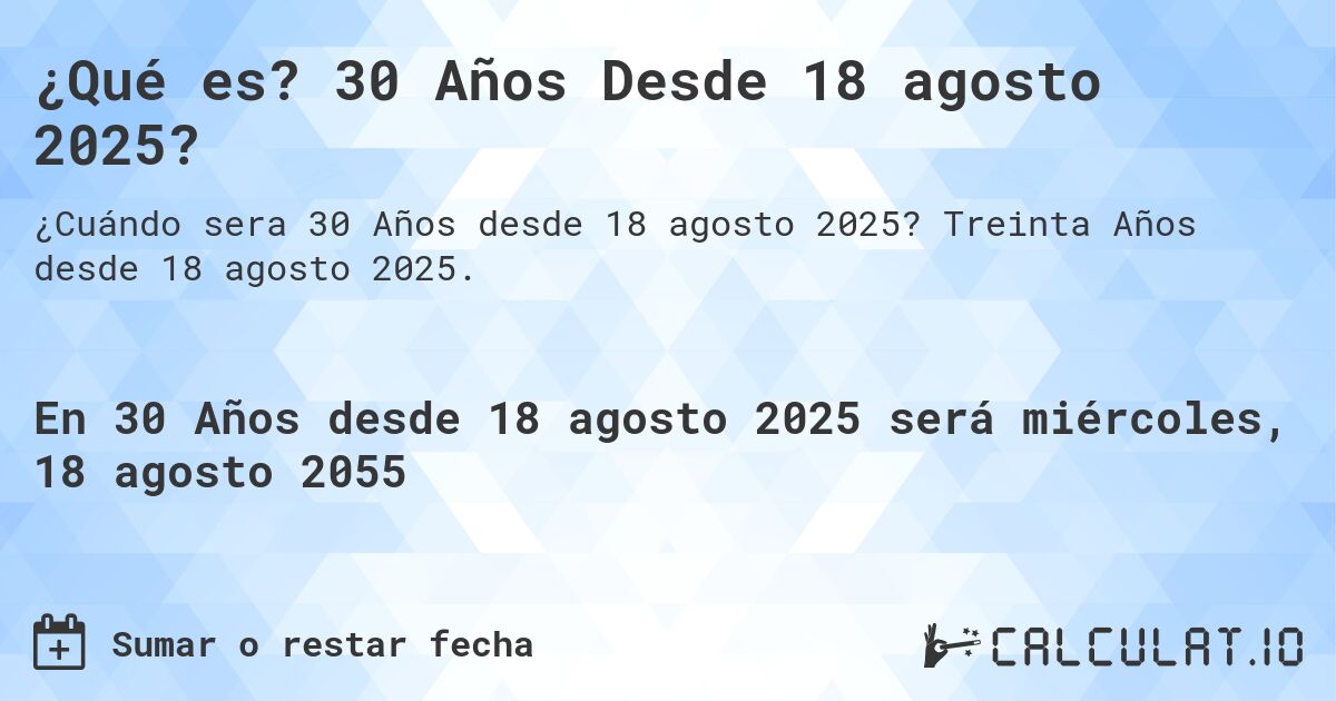 ¿Qué es? 30 Años Desde 18 agosto 2025?. Treinta Años desde 18 agosto 2025.