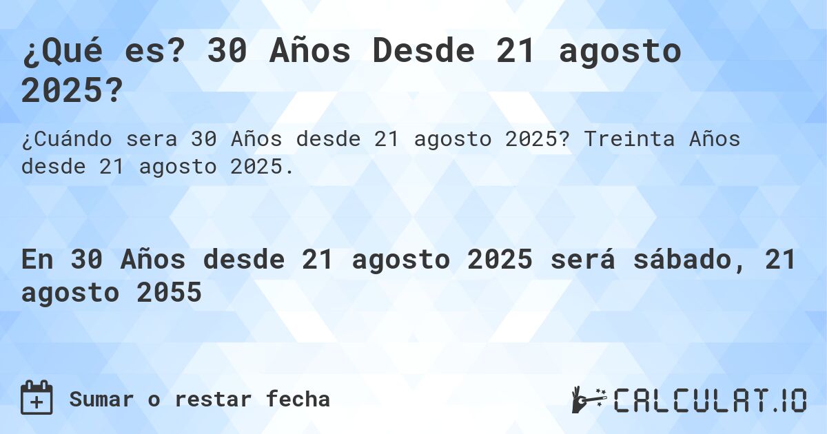 ¿Qué es? 30 Años Desde 21 agosto 2025?. Treinta Años desde 21 agosto 2025.