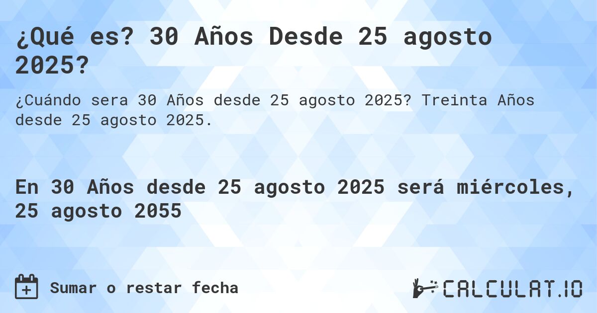 ¿Qué es? 30 Años Desde 25 agosto 2025?. Treinta Años desde 25 agosto 2025.