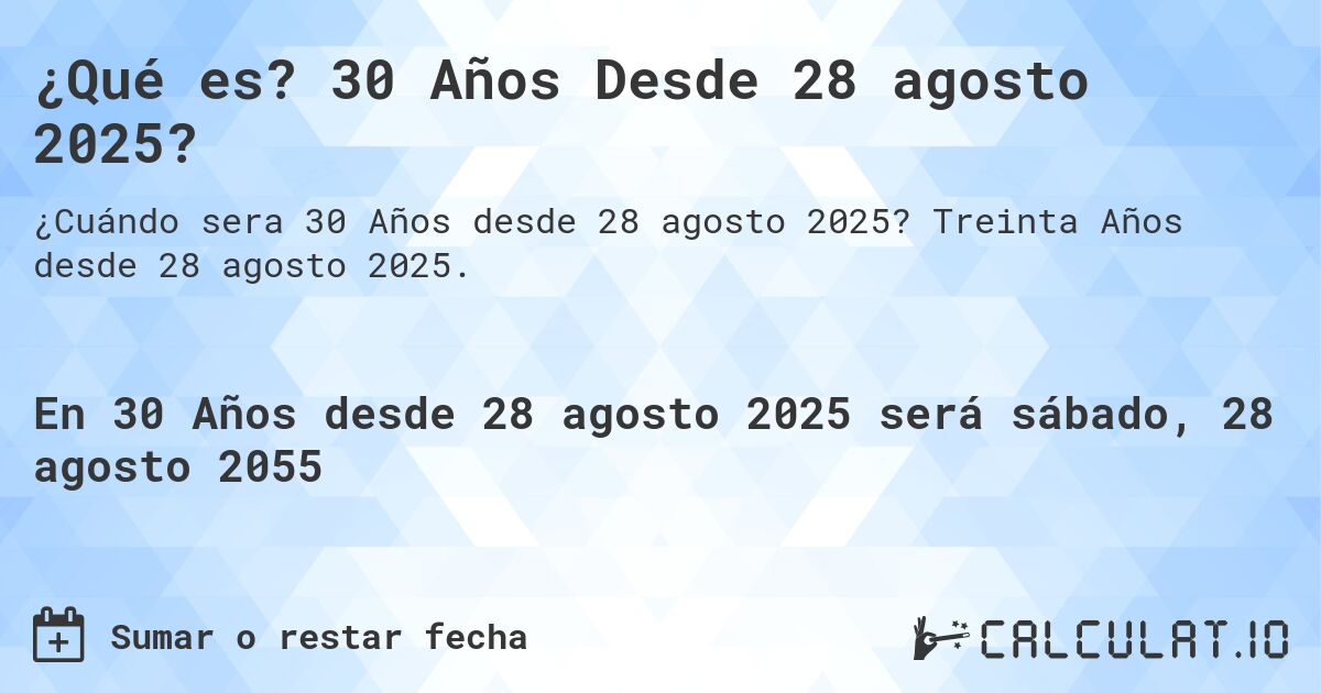 ¿Qué es? 30 Años Desde 28 agosto 2025?. Treinta Años desde 28 agosto 2025.