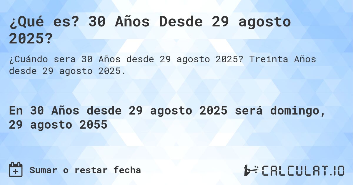 ¿Qué es? 30 Años Desde 29 agosto 2025?. Treinta Años desde 29 agosto 2025.