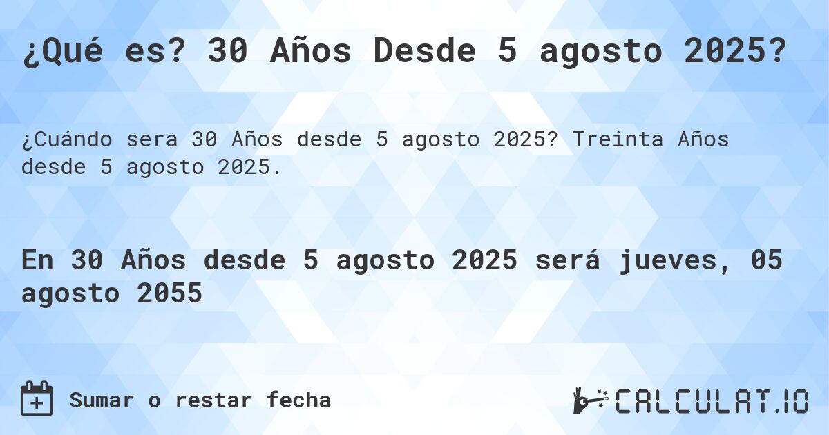¿Qué es? 30 Años Desde 5 agosto 2025?. Treinta Años desde 5 agosto 2025.