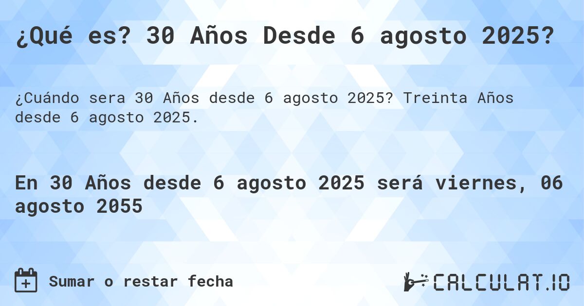 ¿Qué es? 30 Años Desde 6 agosto 2025?. Treinta Años desde 6 agosto 2025.