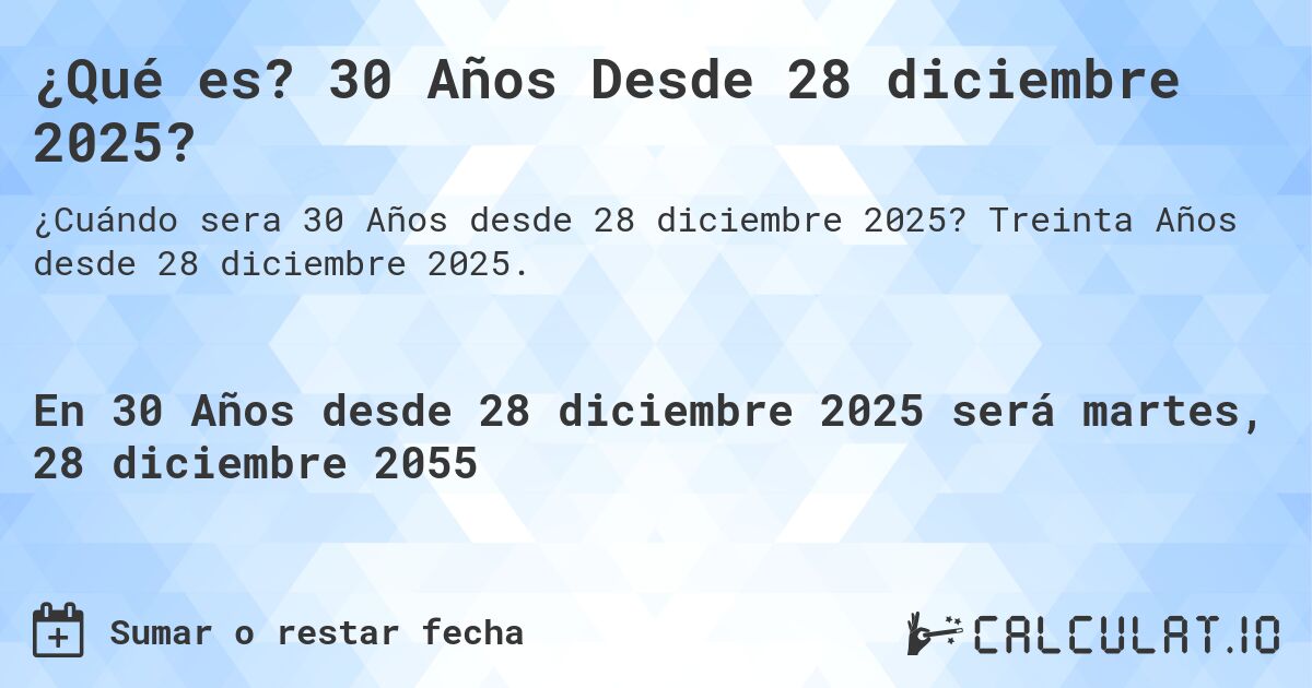 ¿Qué es? 30 Años Desde 28 diciembre 2025?. Treinta Años desde 28 diciembre 2025.