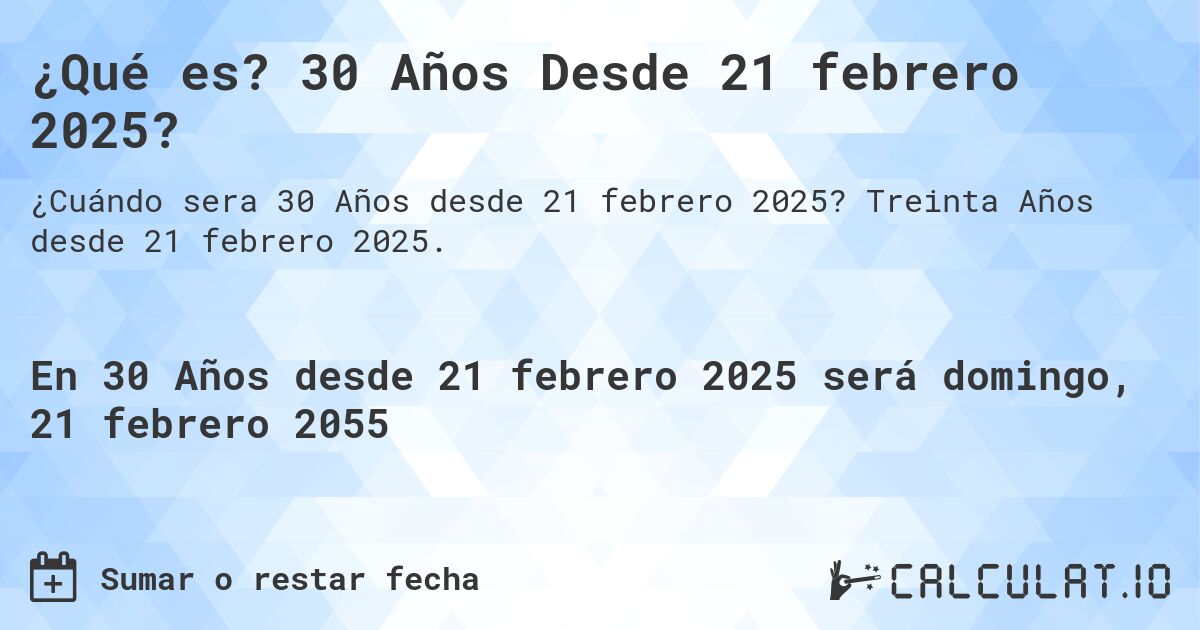 ¿Qué es? 30 Años Desde 21 febrero 2025?. Treinta Años desde 21 febrero 2025.