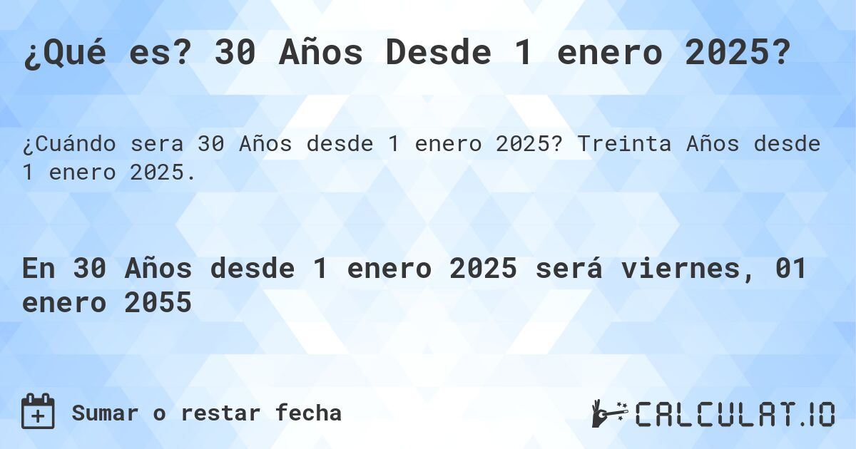 ¿Qué es? 30 Años Desde 1 enero 2025?. Treinta Años desde 1 enero 2025.