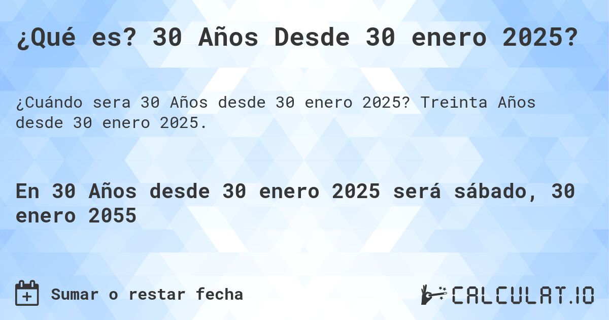 ¿Qué es? 30 Años Desde 30 enero 2025?. Treinta Años desde 30 enero 2025.