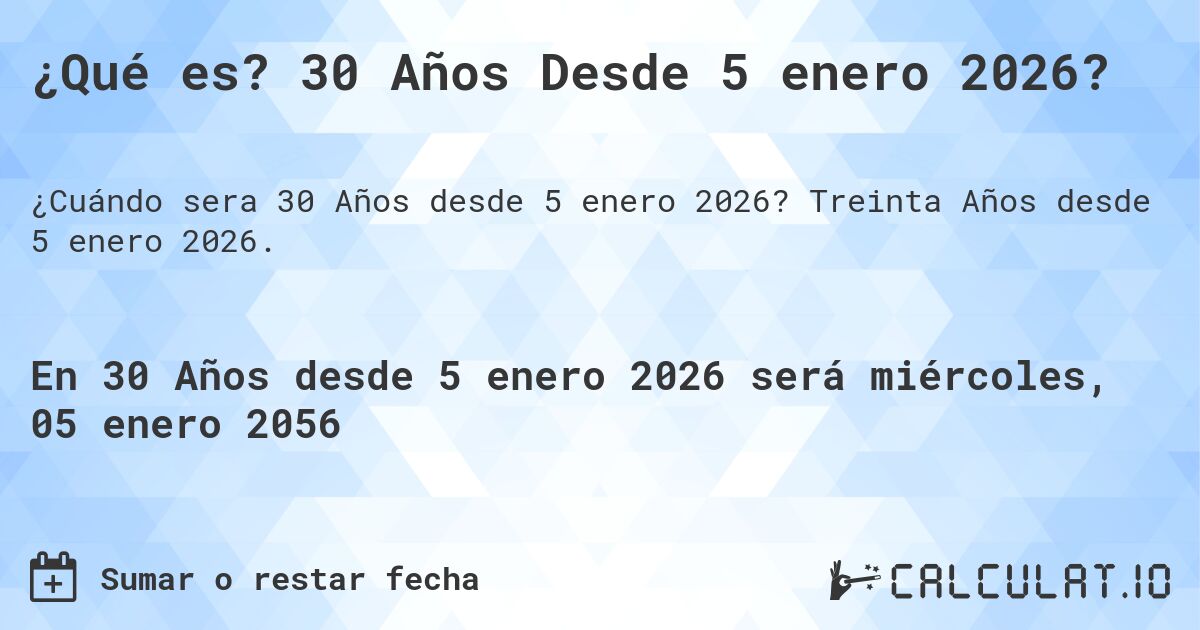 ¿Qué es? 30 Años Desde 5 enero 2026?. Treinta Años desde 5 enero 2026.