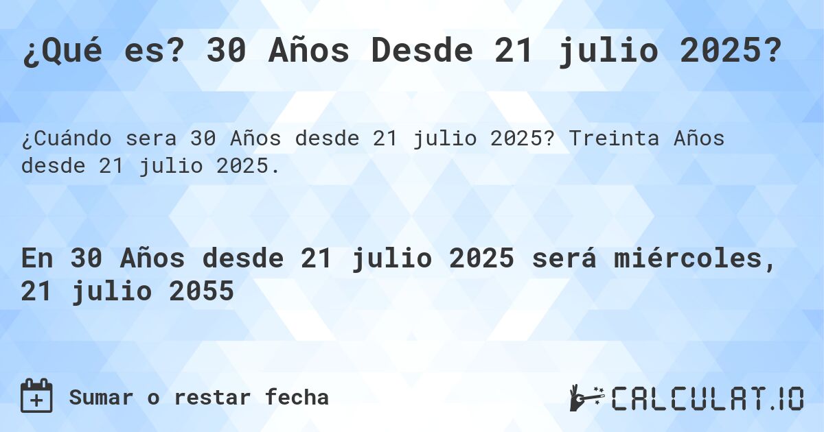 ¿Qué es? 30 Años Desde 21 julio 2025?. Treinta Años desde 21 julio 2025.