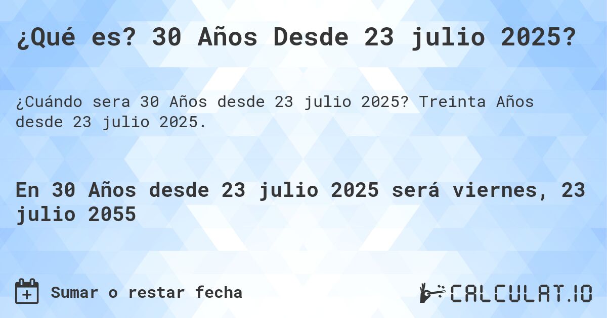 ¿Qué es? 30 Años Desde 23 julio 2025?. Treinta Años desde 23 julio 2025.