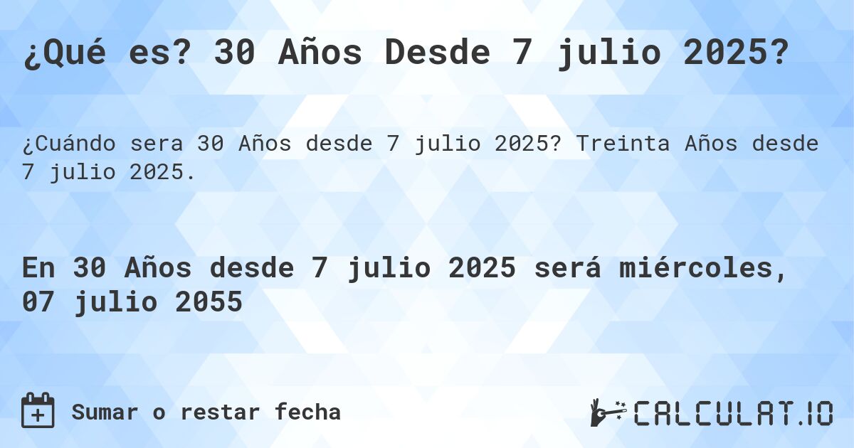 ¿Qué es? 30 Años Desde 7 julio 2025?. Treinta Años desde 7 julio 2025.