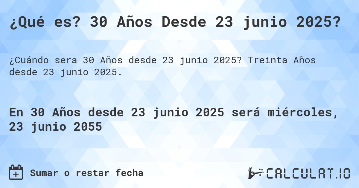 ¿Qué es? 30 Años Desde 23 junio 2025?. Treinta Años desde 23 junio 2025.