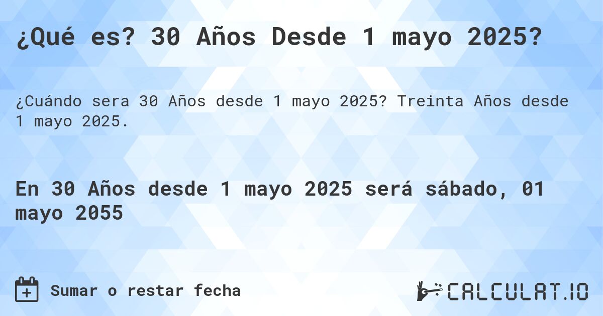 ¿Qué es? 30 Años Desde 1 mayo 2025?. Treinta Años desde 1 mayo 2025.
