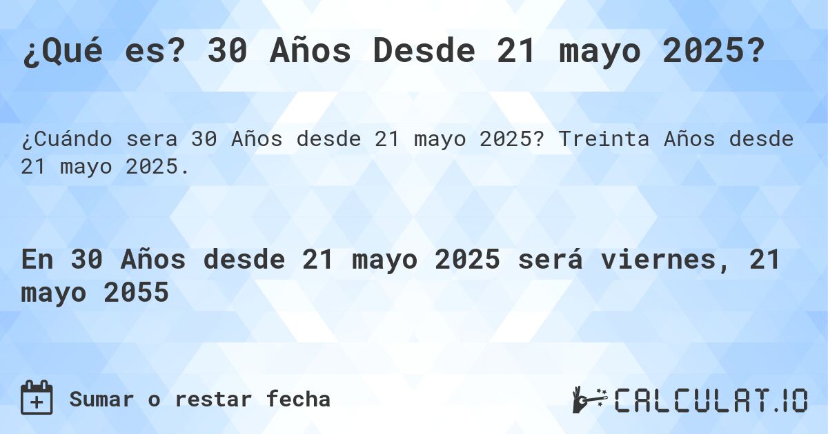 ¿Qué es? 30 Años Desde 21 mayo 2025?. Treinta Años desde 21 mayo 2025.