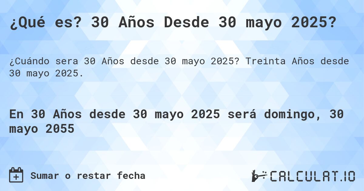 ¿Qué es? 30 Años Desde 30 mayo 2025?. Treinta Años desde 30 mayo 2025.