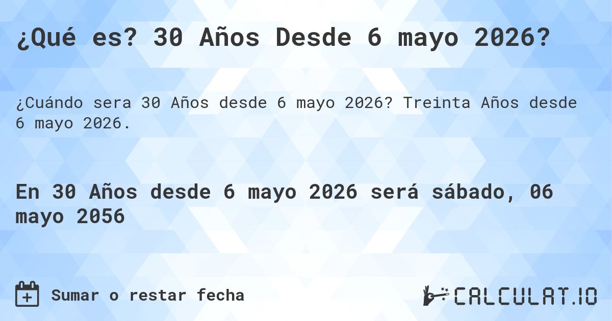 ¿Qué es? 30 Años Desde 6 mayo 2026?. Treinta Años desde 6 mayo 2026.