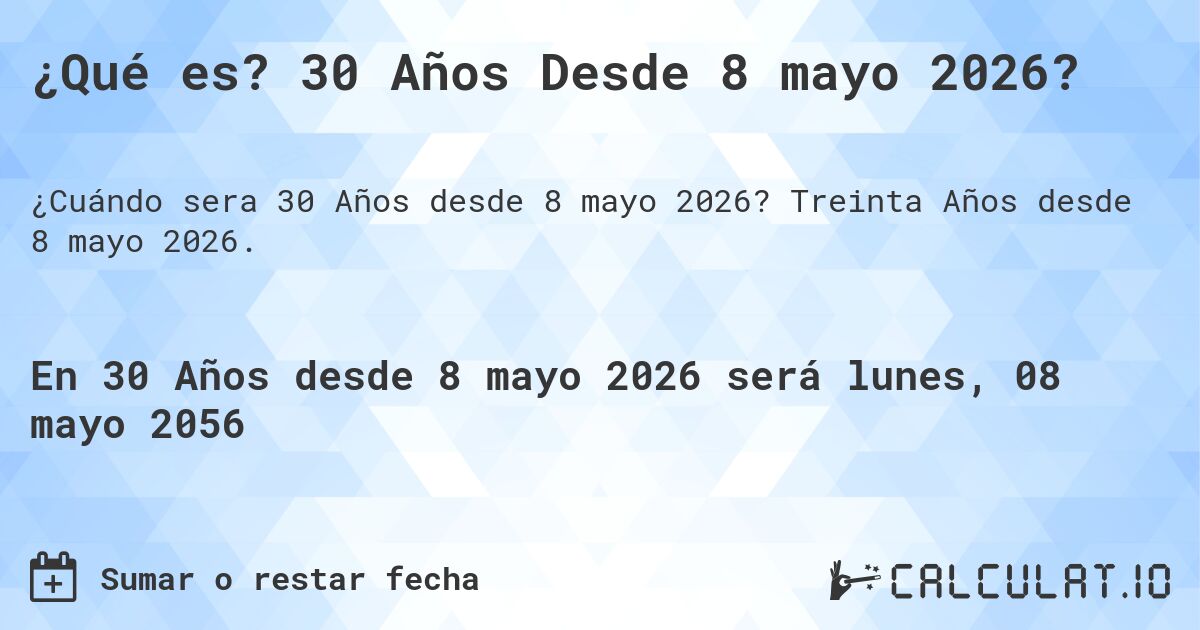 ¿Qué es? 30 Años Desde 8 mayo 2026?. Treinta Años desde 8 mayo 2026.