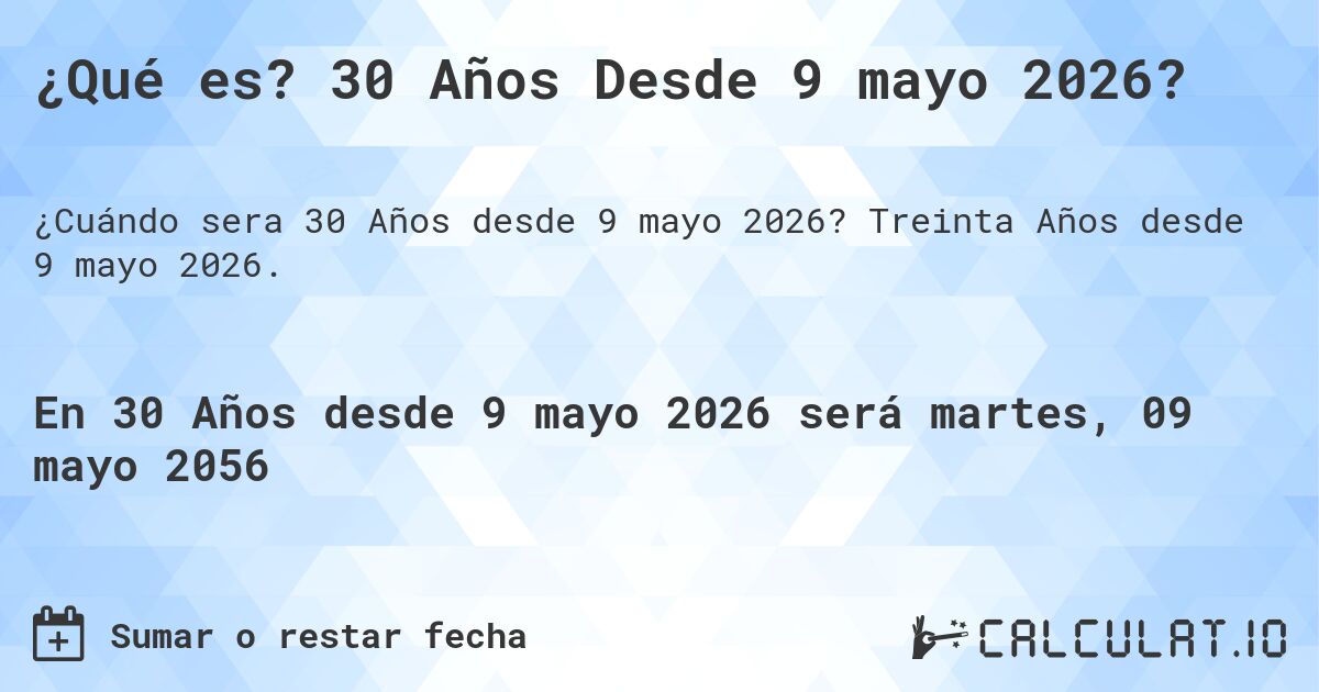¿Qué es? 30 Años Desde 9 mayo 2026?. Treinta Años desde 9 mayo 2026.