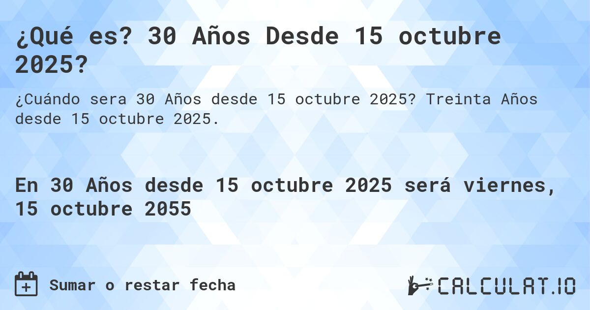 ¿Qué es? 30 Años Desde 15 octubre 2025?. Treinta Años desde 15 octubre 2025.