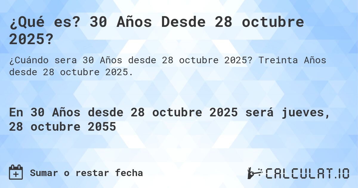 ¿Qué es? 30 Años Desde 28 octubre 2025?. Treinta Años desde 28 octubre 2025.