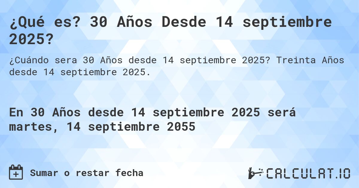 ¿Qué es? 30 Años Desde 14 septiembre 2025?. Treinta Años desde 14 septiembre 2025.