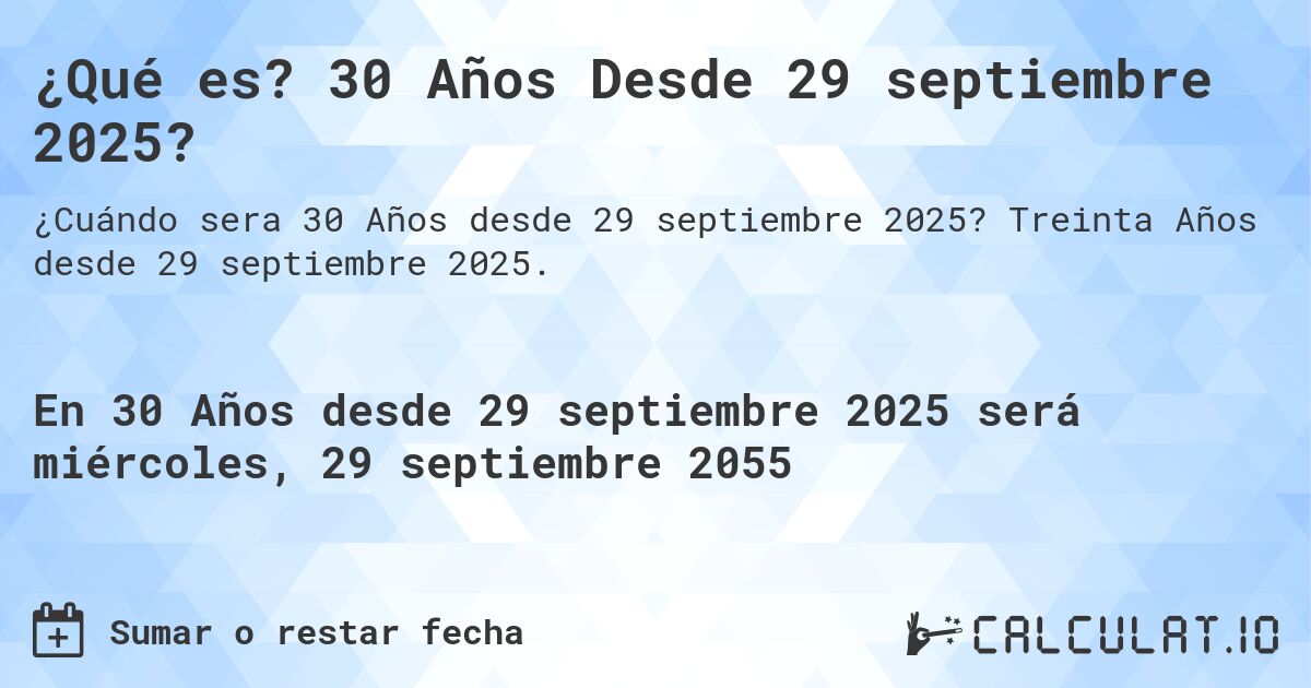 ¿Qué es? 30 Años Desde 29 septiembre 2025?. Treinta Años desde 29 septiembre 2025.