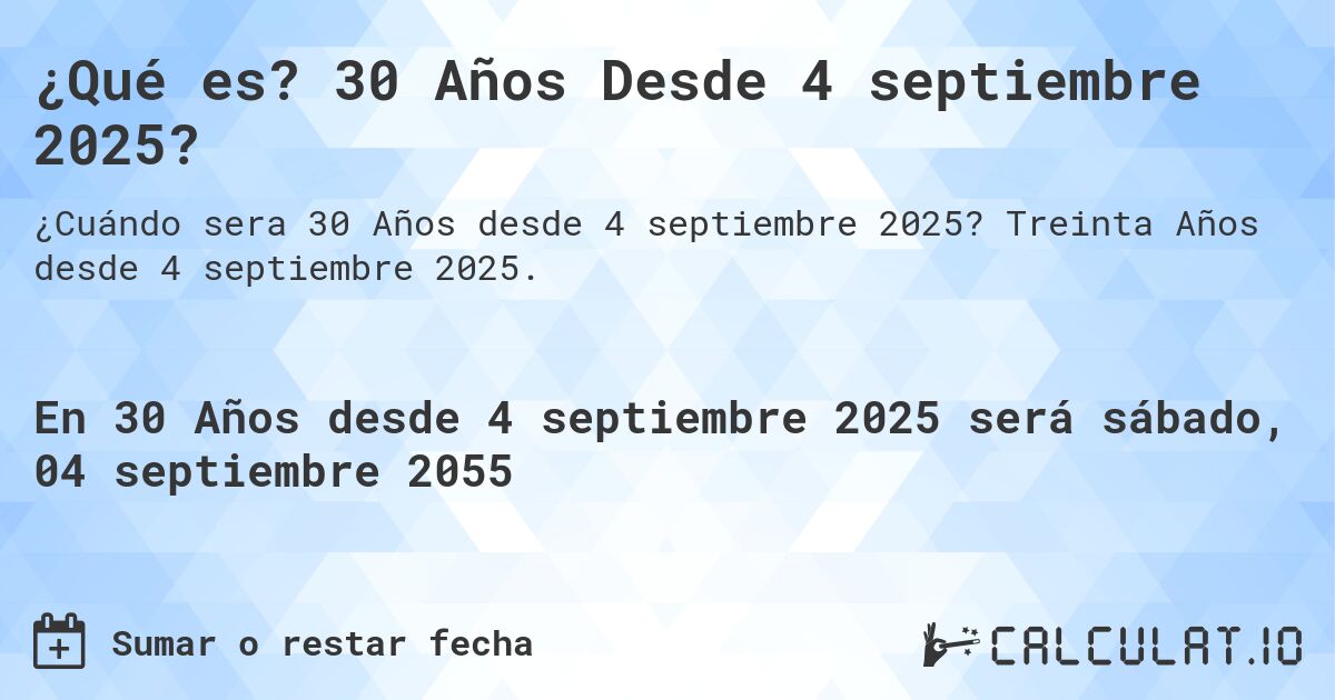 ¿Qué es? 30 Años Desde 4 septiembre 2025?. Treinta Años desde 4 septiembre 2025.