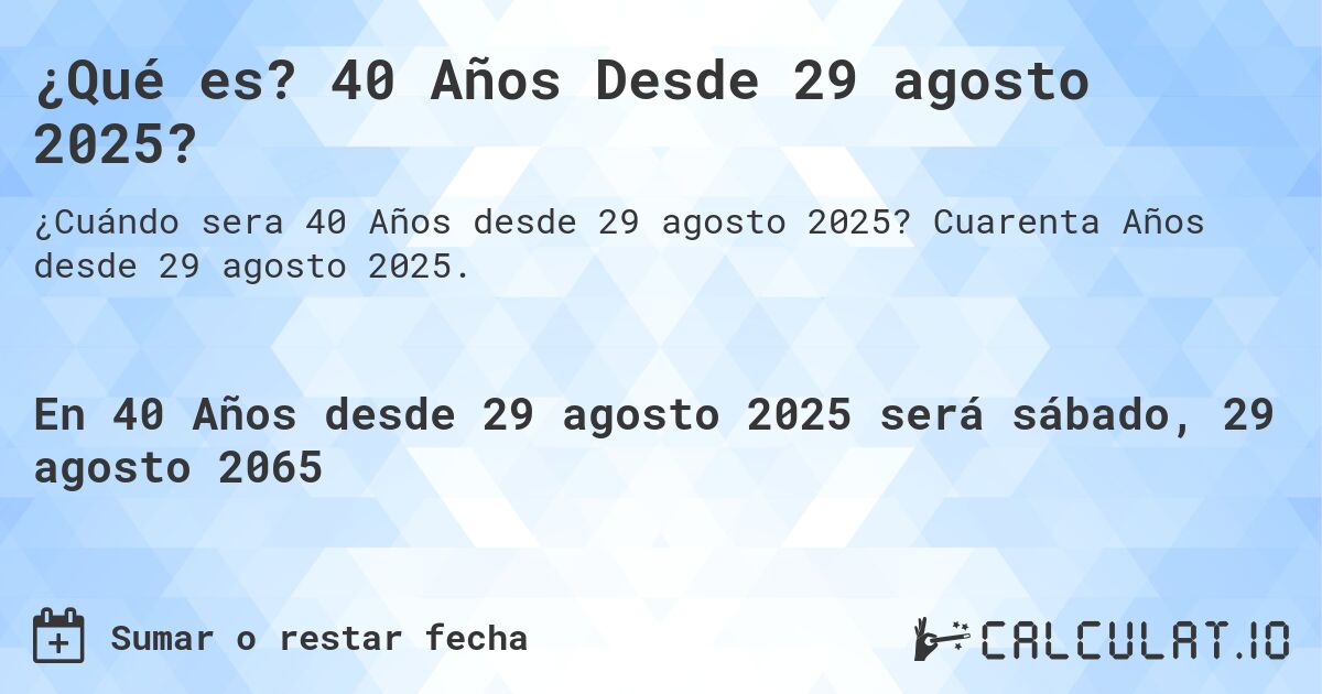 ¿Qué es? 40 Años Desde 29 agosto 2025?. Cuarenta Años desde 29 agosto 2025.