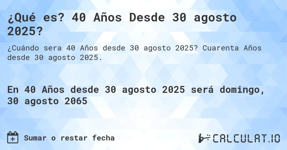 ¿Qué es? 40 Años Desde 30 agosto 2025?. Cuarenta Años desde 30 agosto 2025.