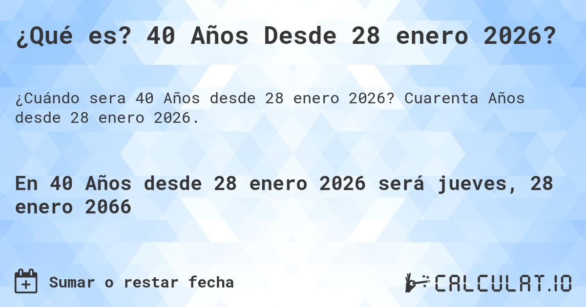 ¿Qué es? 40 Años Desde 28 enero 2026?. Cuarenta Años desde 28 enero 2026.
