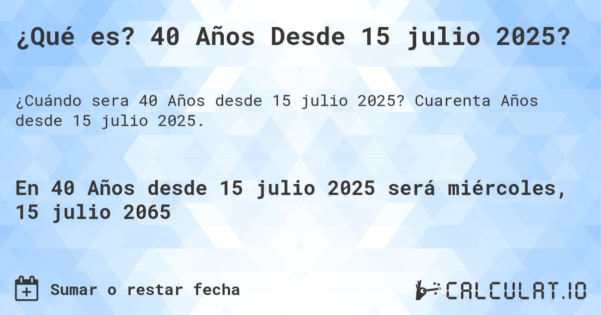¿Qué es? 40 Años Desde 15 julio 2025?. Cuarenta Años desde 15 julio 2025.